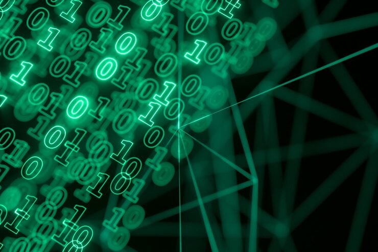 Digital binary data and streaming binary code background 3d rendering Computer digital drawing