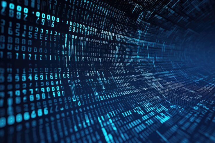 Photo digital binary data streaming binary code background matrix background with digits generative ai