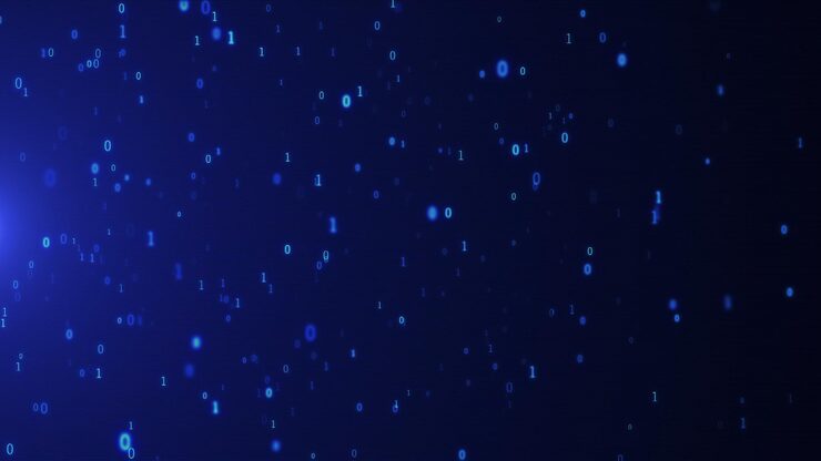 Photo digital binary data streaming code matrix background concept programming coding hacker cyberspace