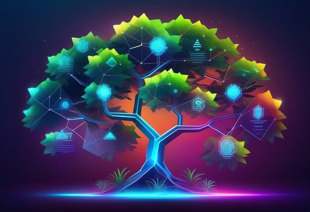 Foto albero digitale della biotecnologia in stile poligonale futuristico