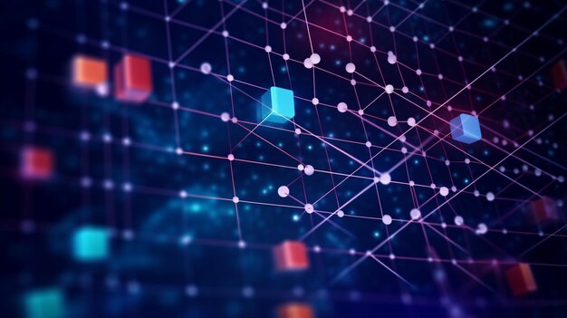 Digital blockchain concept data storage in separate cells abstract background with dots