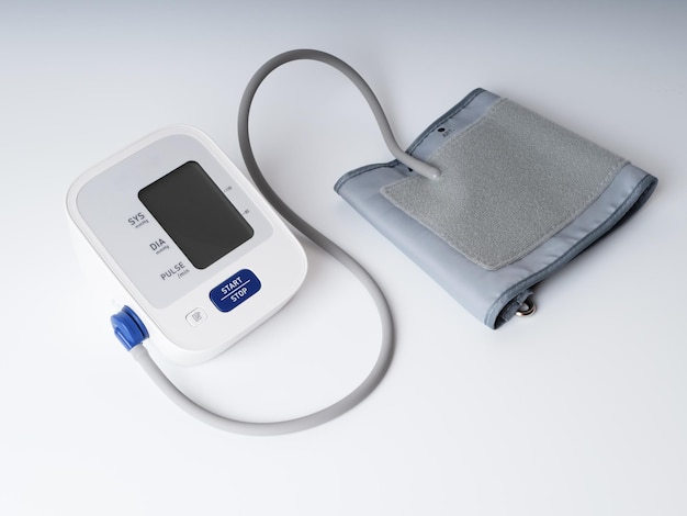 Digital blood pressure monitor on white background Tonometer