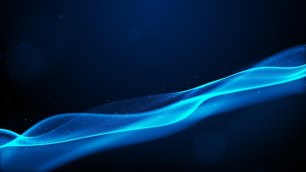 Digital blue particles wave with light abstract background