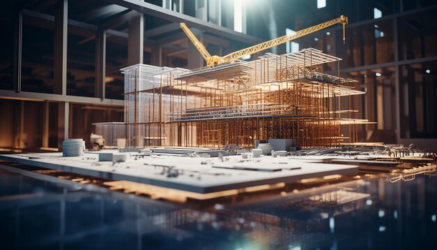 Photo digital building construction engineering project futuristic concept