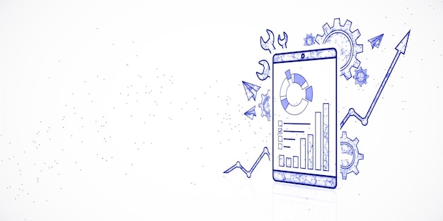 digital business analytics concept with tablet and gear icons on white background 3d rendering
