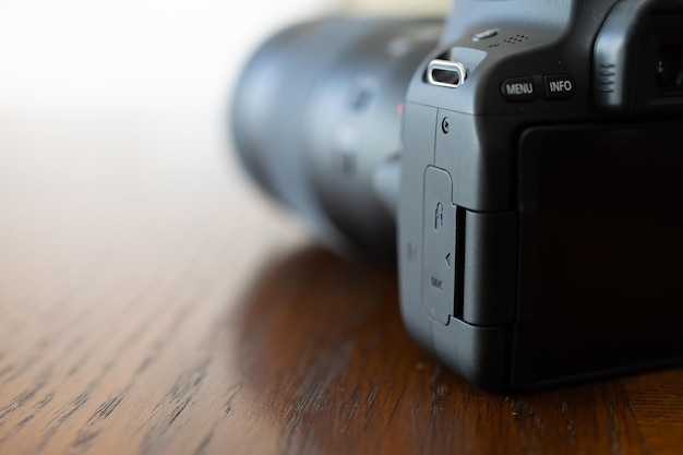 Digital camera with lens on table