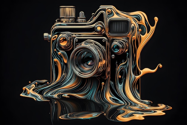 Photo a digital camera with a paint dripping down it.