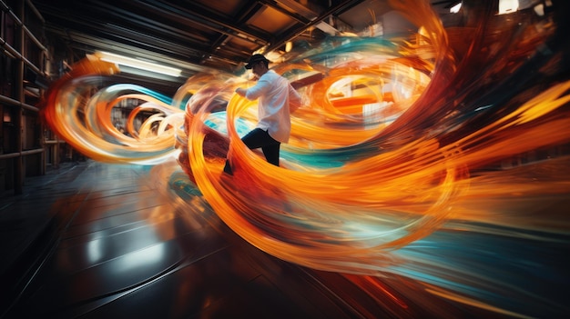 Photo a digital canvas that captures the essence of motion and movement with vibrant colors and flowing lines ai generative