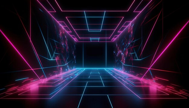 Digital CG-achtergrond Sci-Fi-achtergronden in de stijl van futuristische geometrische abstractie Donkere oranje en lichte cyan 32k UHD neon en fluorescerend licht genereren ai