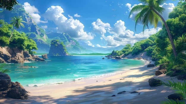 A digital CG artwork for a videogame concept illustration and a realistic cartoon style background for a video game