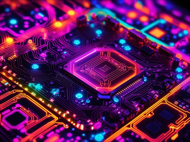 Digital circuitry in neon colors