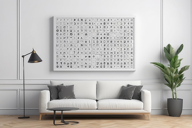 Digital Code Matrix Wall Mockup Blank White Canvas Design