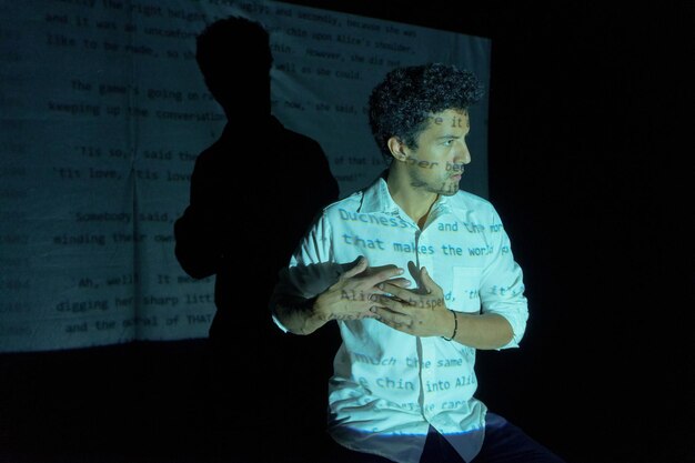 digital code on a programmer or hacker as concept for informatics and computer technology