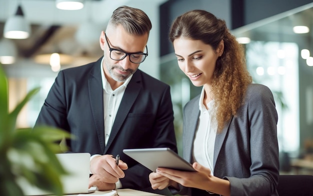 Digital Collaboration CloseUp of Business People Using Tablet in Office