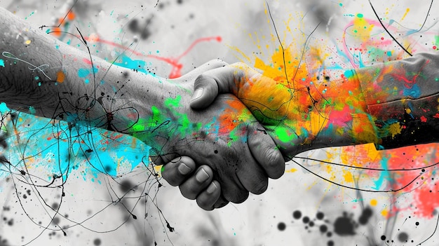 Digital Collaboration in Marketing Handshake with Abstract Elements