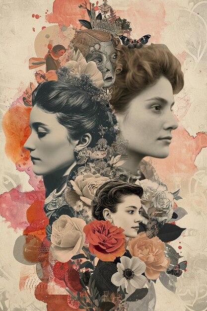 Photo a digital collage featuring iconic female figures throughout history