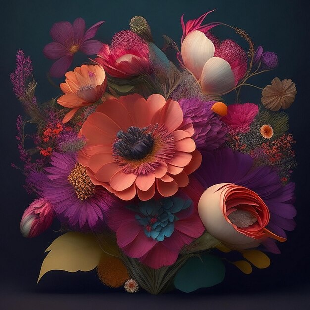 Digital Colorful Flowers Bouquet vector Flower Set Floral Art 3D Floral Art Flowers