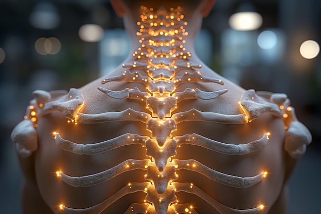 목 통증이 있는 여성의 척추를 강조한 디지털 복합