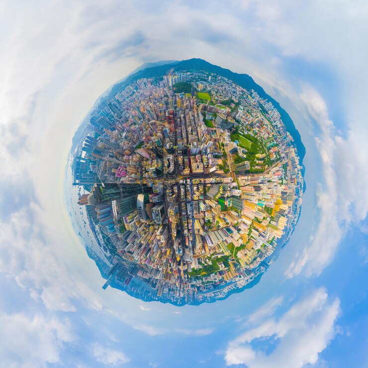 Photo 空に照らされた建物のデジタル複合画像