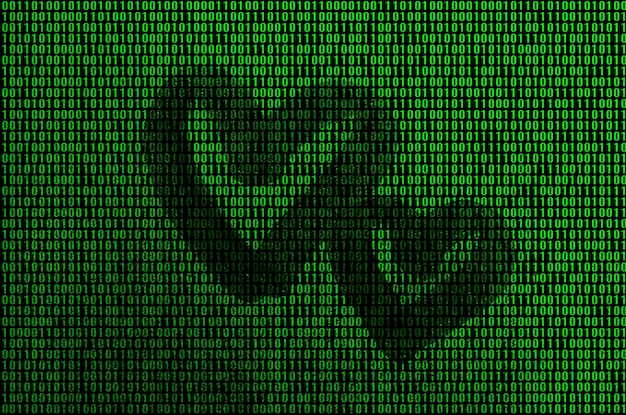 Photo digital composite image of heart shape over binary number on screen