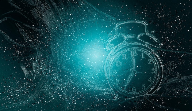 digital composite image of illuminated alarm clock against black background