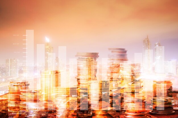 Photo digital composite image of illuminated buildings against sky at night