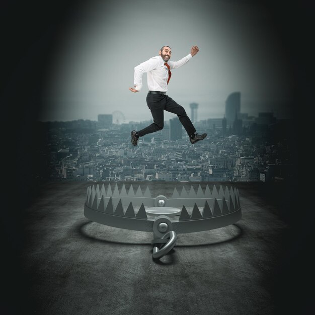 Photo digital composite image of man jumping on wall