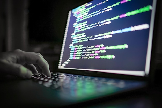 digital composite image of man using laptop