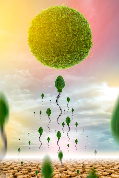 天空を背景にした植物のデジタル複合画像