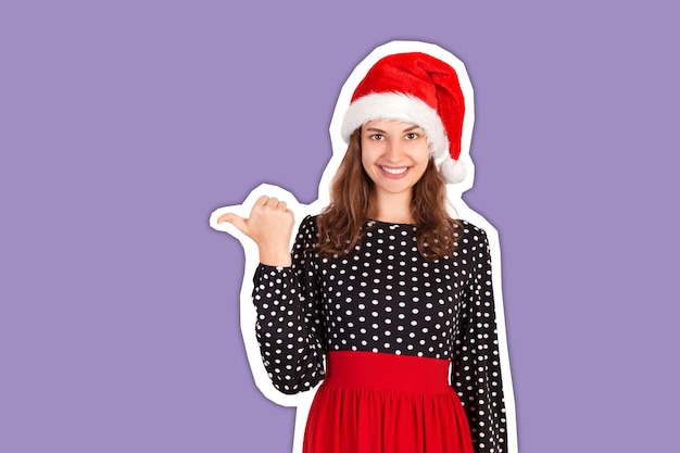 Digital composite image of smiling woman standing against red background
