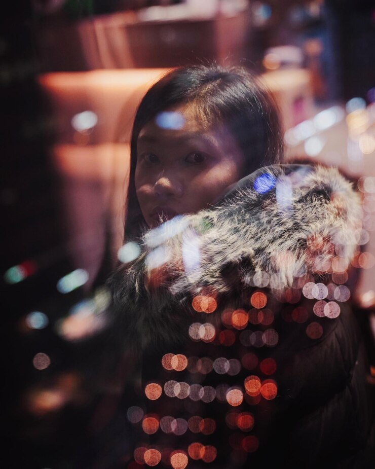 Photo digital composite image of woman at night