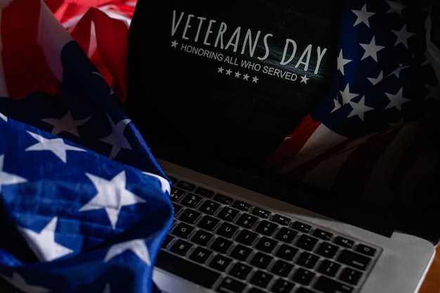 Digital composite of veterans day, flag usa