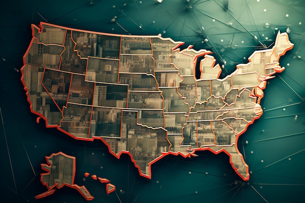 Foto il concetto digitale della mappa degli stati uniti che simboleggia i progressi tecnologici e la connettività