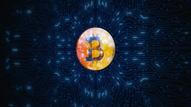 디지털 Cryptocurrency Bitcoin 기호 회로 기판