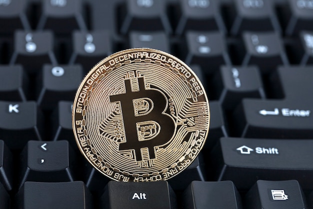 digital currency, bitcoin on keyboard 