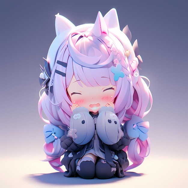 Kawaii Animal Lovely Cute Cartoon Chibi Style Holding Pencil Outlined  Pokémon Alien Black Border Japanese Style Pastel Colors Neko Anime  Character High Detail High Quality Intricate Details Beautiful · Creative  Fabrica