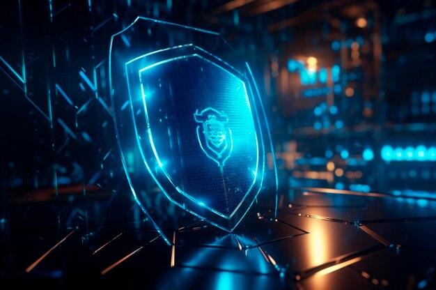 Фото Концепция цифровой кибербезопасности на фоне печатной платы с синими огнями абстрактный технологический фон ai создан