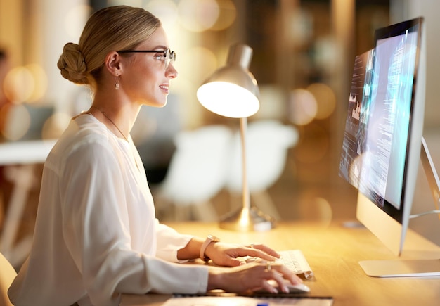 digital cyber and woman on a computer with a hologram for web design software and programming 3d website database and employee working on holographic coding as a programmer on a pc at work