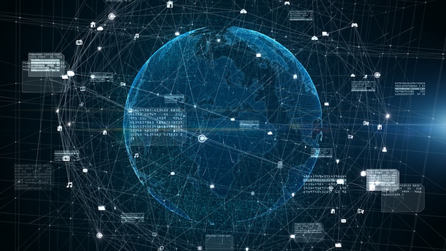 デジタルデータ接続、技術ネットワーク、サイバーセキュリティの概念、デジタルサイバースペースの将来の背景の概念。
