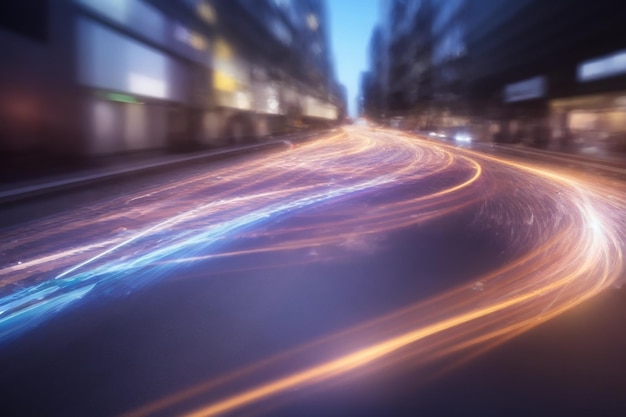 Digital data flow on road with motion blur to create vision of fast speed transfer