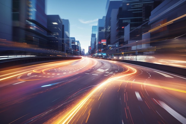 Digital data flow on road with motion blur to create vision of fast speed transfer