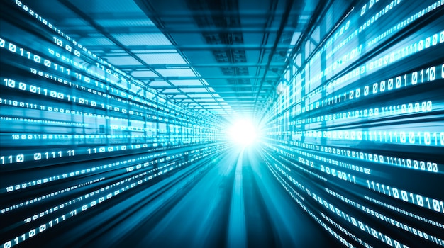 Digital data flow on road with motion blur to create vision of fast speed transfer