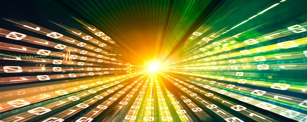 digital data flow on road with motion blur to create vision of fast speed transfer