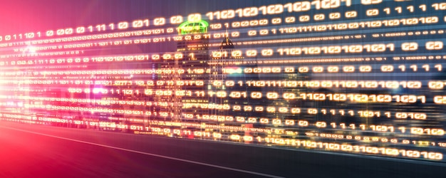 Digital data flow on road with motion blur to create vision of fast speed transfer