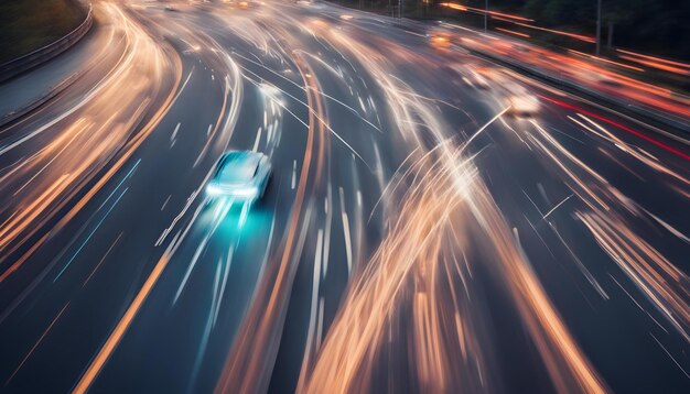 高速転送のビジョンを作成するためのモーションブラーで道路上のデジタルデータフロー