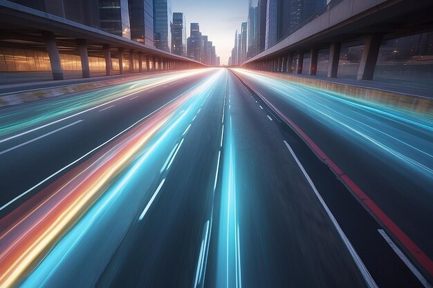 Digital data flow on road with motion blur to create vision of fast speed transfer