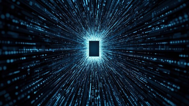 digital data flows rapidly towards central point creating mesmerizing visual effect this represents concept of online search algorithms and data processing in dynamic digital environment