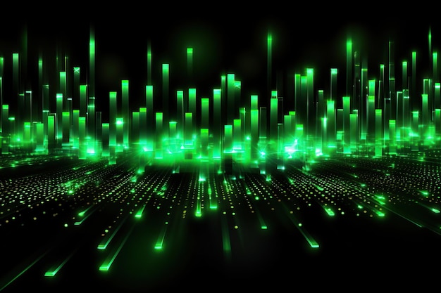 Digital data structure neon lights on black background