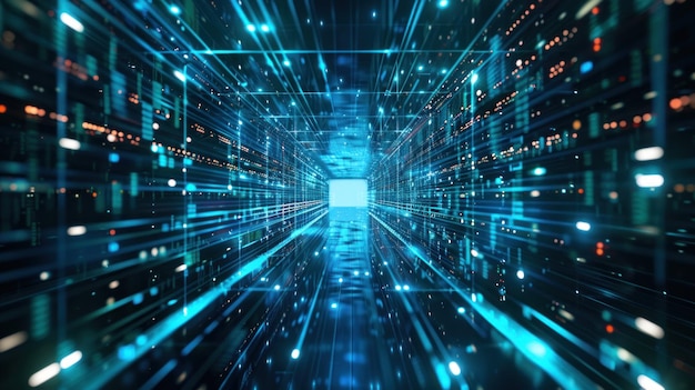 Digital data technology background with blue light Digital cyber space High speed internet digital data transfer future technology