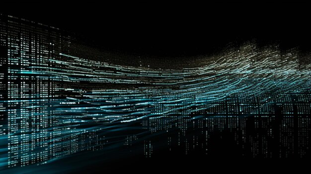 Photo digital data wave with binary code